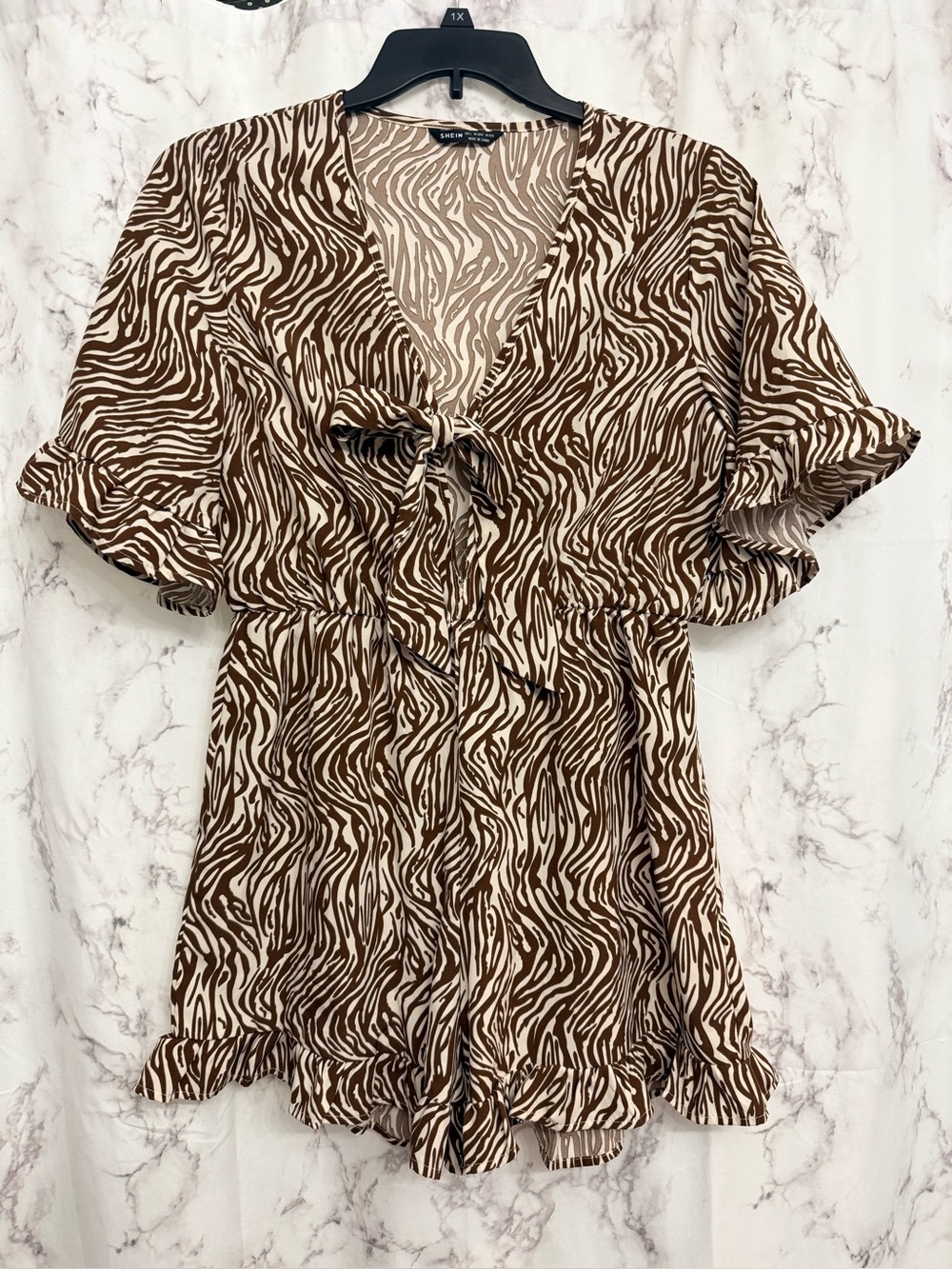 Brown and Cream Zebra Print Shorts Romper